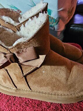 Pawz Big Girls Faux Suede Shearling Bow Boots Size 11